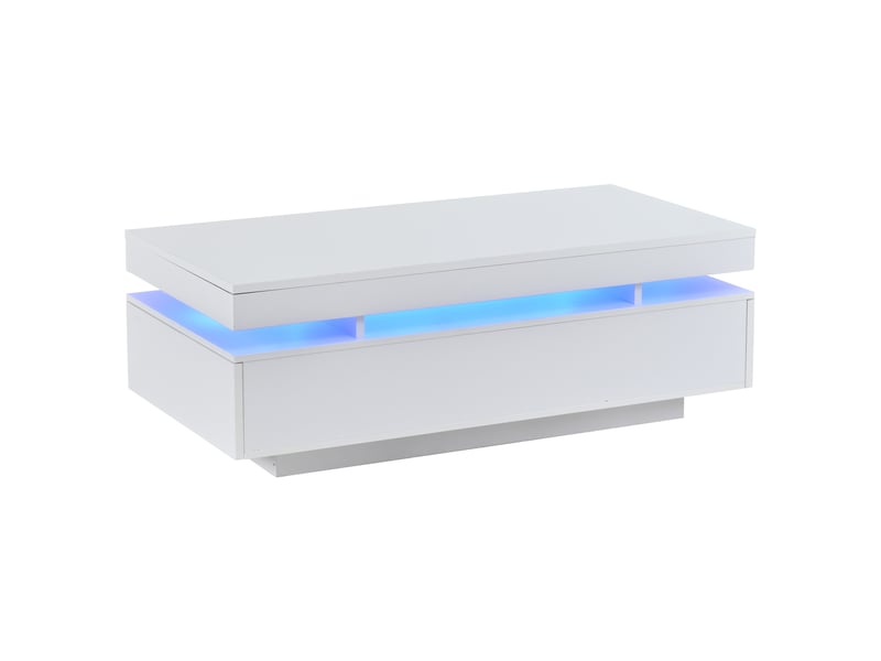  Table basse led blanche avec 2 tiroirs, finition brillante et éclairage d’ambiance, 100x50x35 cm  - Conforama A
