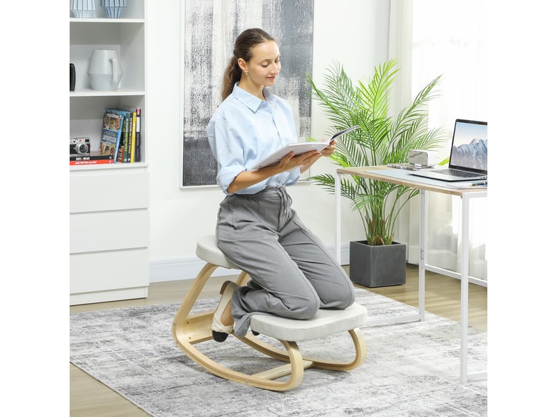  Siège assis genoux, siège ergonomique en bois à bascule, crème, chaise à genoux pour bureau à domiciles  - Conforama D