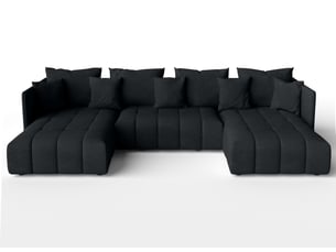 Canapé d'angle panoramique convertible <strong>AX LIVING </strong> <strong>Mersino</strong> 4 places Velours noir avec coffre de rangement