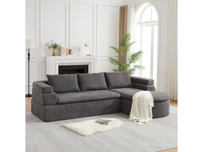  Canapé d’angle 3 places avec méridienne  - accoudoir étagé, 3 coussins de dossier, chenille - gris anthracite  - Conforama B