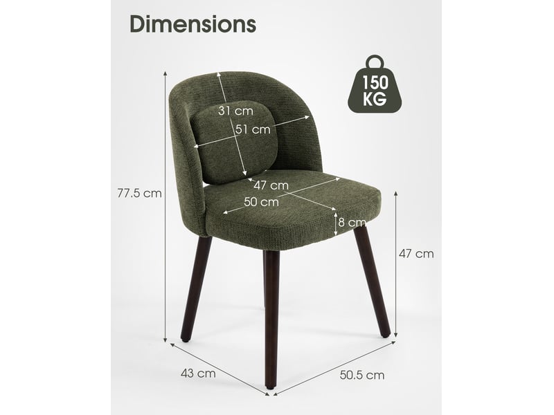  Lot de 2 chaises de salle à manger ergonomiques 50.5x47x77.5 cm vert foncé  - Conforama C