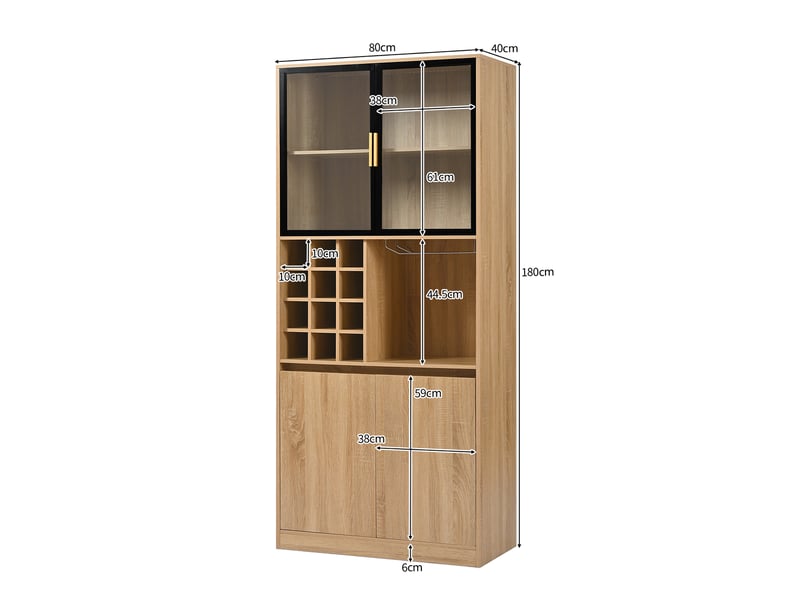  Vitrine avec portes vitrées, éclairage led et porte-verres amovible pour salon, en mdf naturel, 80 × 40 × 180 cm  - Conforama D