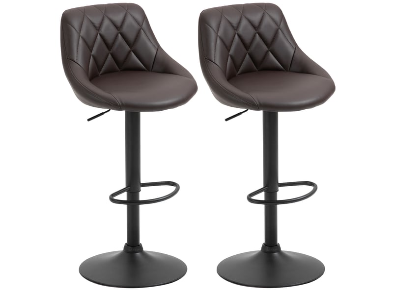  Lot de 2 tabourets de bar réglables avec dossier et repose-pieds, piètement en métal et assise en similicuir, 46 x 48 x 83-104 cm, marron et noir  - Conforama B