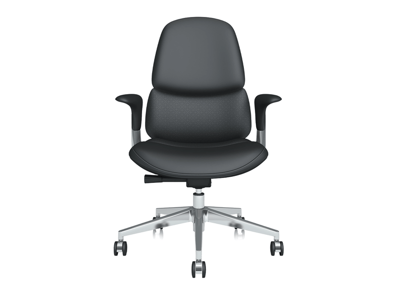  Chaise de bureau mi-dossier en cuir noir, mécanisme inclinable verrouillable jusqu'à 127°, 69 × 70 × 105 cm  - Conforama A