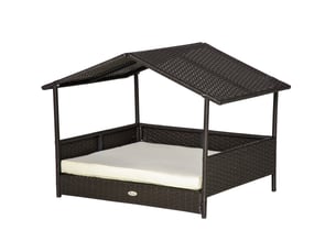 Niche extérieure en rotin pe 98 x 69 x 73 cm – marron – coussin amovible imperméable avec toit protecteur