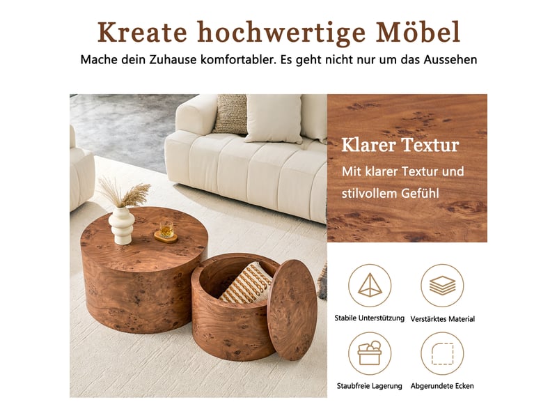  Lot de 2 tables basses rondes gigognes avec rangement mdf marron W3658P464737 - Conforama D