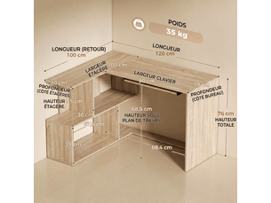 Bureau d'angle   120 cm coloris naturel