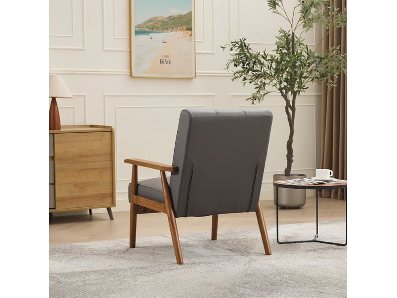  Echtleder-loungesessel mit nussbaum-farbenen armlehnen &amp; kautschukholz-beinen – komfortabler wohnzimmer-sessel  - Conforama D