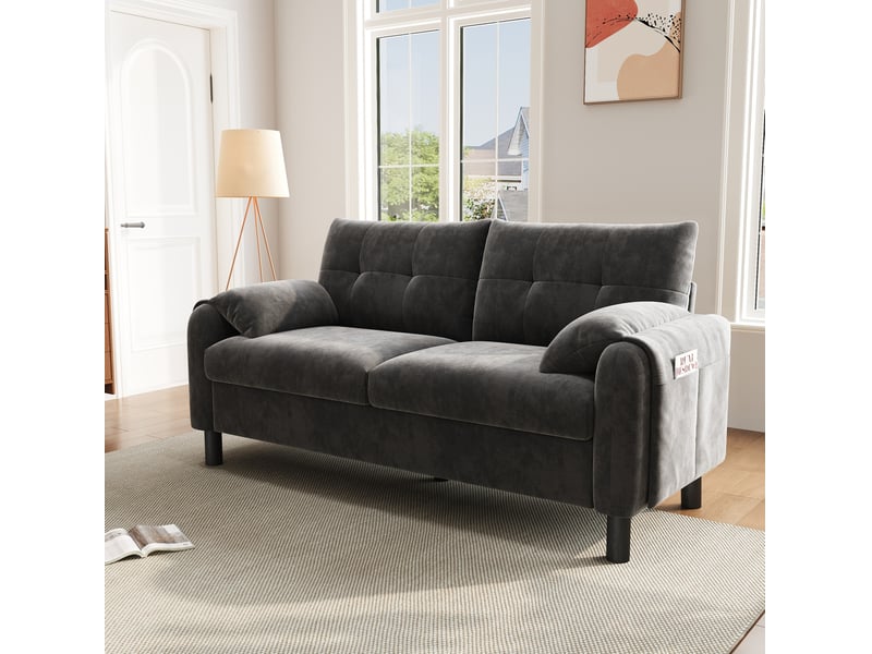  Canapé 2 places modenvie en chenille gris 158 x 80 x 88,5 cm avec poches latérales  - Conforama D