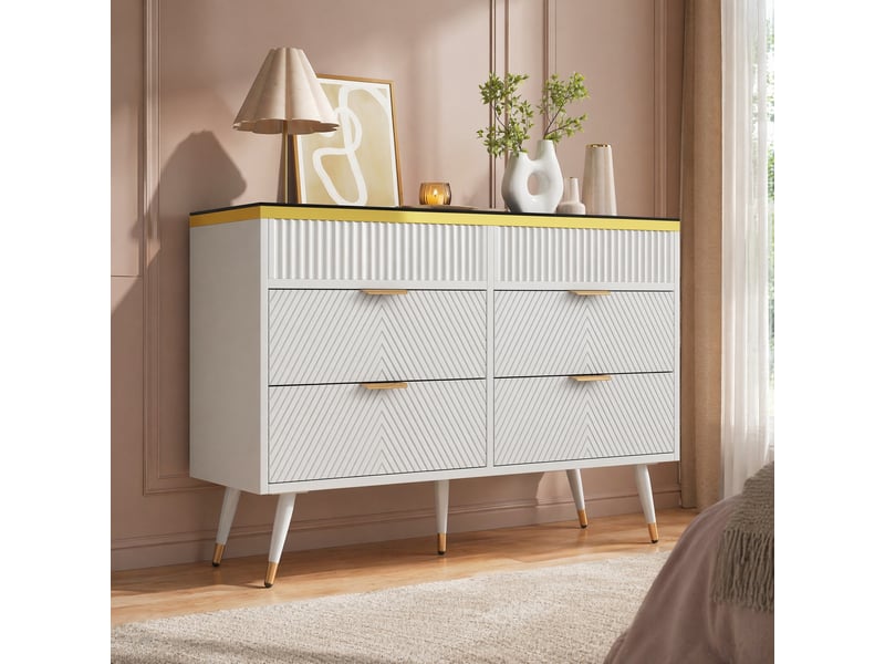  Commode avec 6 tiroirs et séparateurs amovibles, dispositif anti-basculement, pour chambre, blanc, 120×40×76 cm  - Conforama B