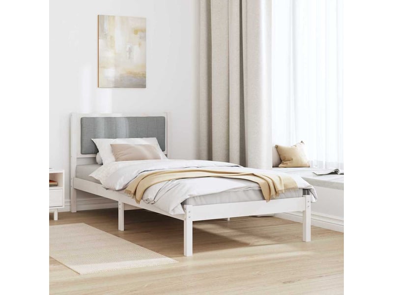Lit simple- lit adulte - cadre de lit avec tête de lit rembourrée gris clair 90 x 200 cm - Conforama C