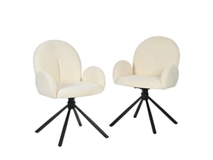 Lot de 2 chaises de salle à manger pivotantes avec accoudoirs - dossier enveloppant chenille crème