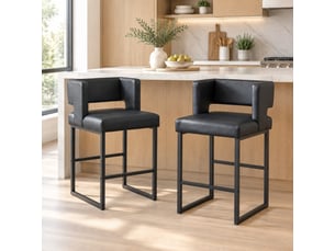 Lot de 2 tabourets de bar 53x48x91 cm, noir, pu, métal, chaises hautes assise carrée, cuisine