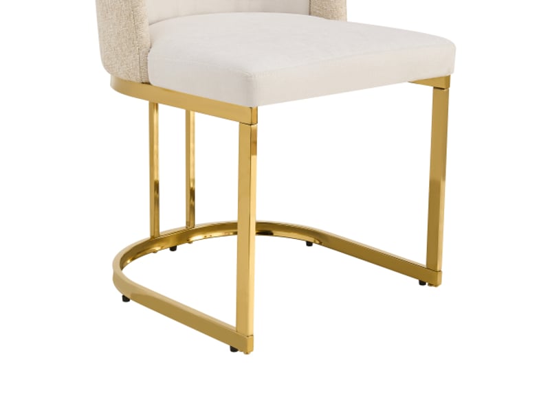  2 chaises à manger confortables et respirantes - style moderne, pieds dorés galvanisés, tissu chenille beige-or  - Conforama E