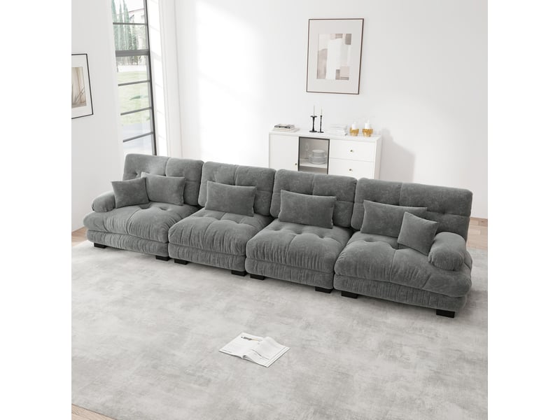 Canapé d’angle modulaire convertible 4 places en chenille gris - Conforama C