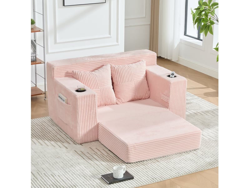  Canapé-lit 2 places 151x133x64 cm avec 2 coussins et porte-gobelet rose  - Conforama C