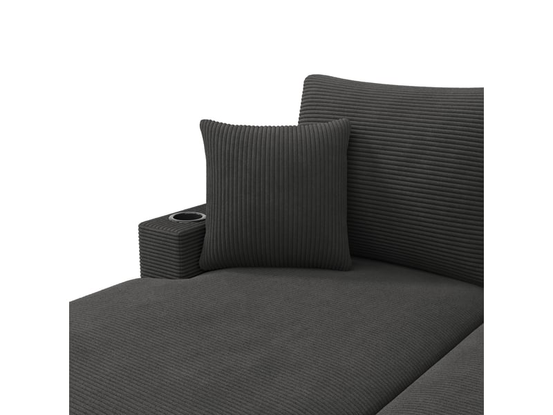  Canapé droit convertible 2 places en velours côtelé gris avec usb-c, porte-téléphone et deux porte-gobelets  - Conforama E