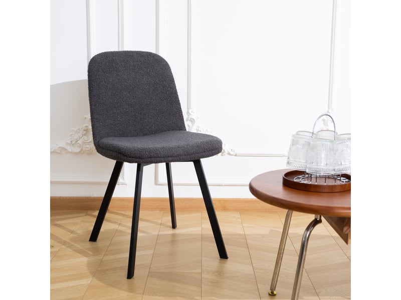  Chaises de salle à manger lot de 2 avec assise rembourrée  - structure en métal, teddy gris foncé 62×59×46 cm  - Conforama C