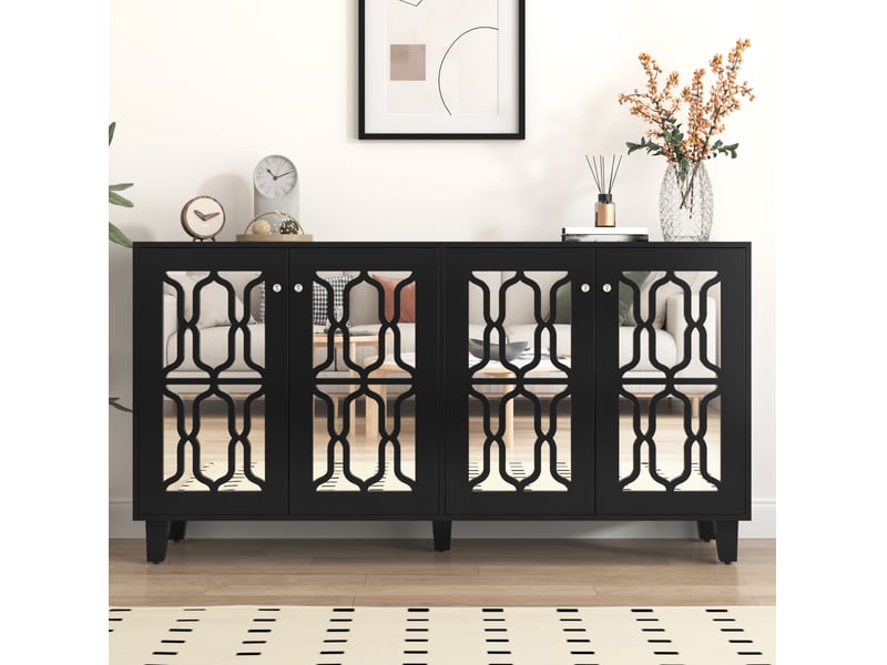  Buffet modenvie 4 portes noir à inserts miroir 160 x 40 x 84 cm mdf  - Conforama D