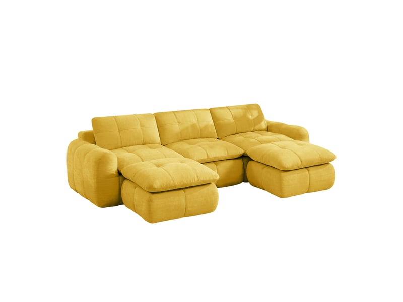 Canapé modulable en u 3 places avec 2 ottomans, en chenille jaune  - Conforama A