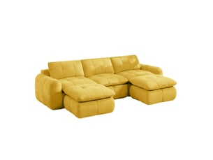 Canapé modulable en u 3 places avec 2 ottomans, en chenille jaune