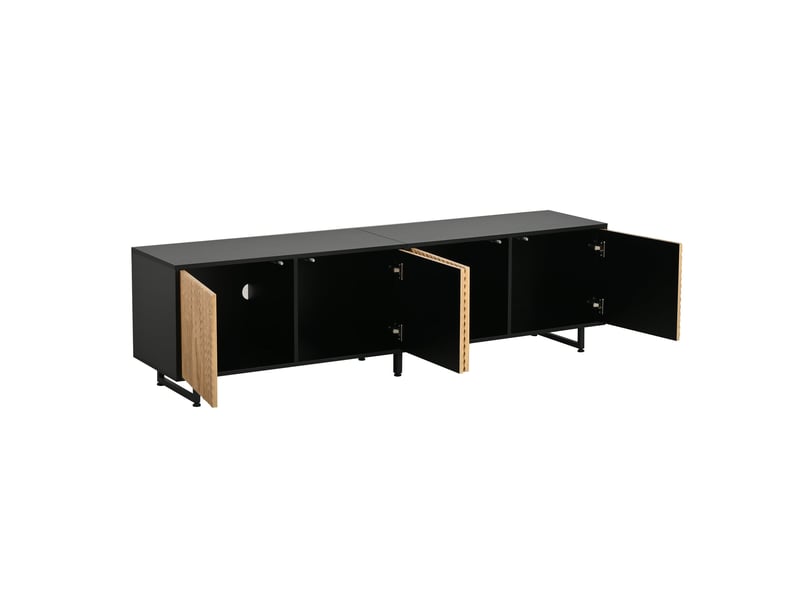 Meuble tv industriel effet chêne et noir avec 4 portes - Conforama C