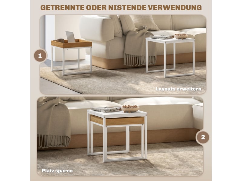 Tables basses gigognes lot de 2 avec plateau amovible - lpospi - piétement en u, mdf et acier - blanc - Conforama E