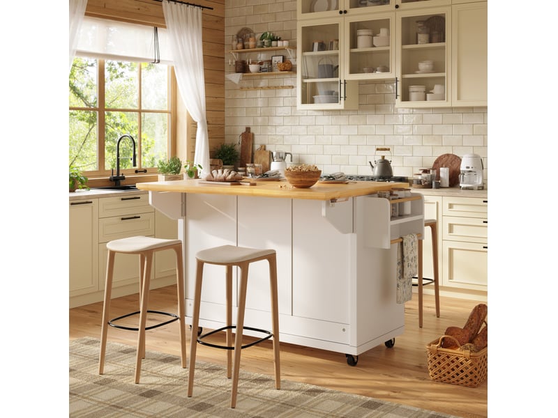 Îlot de cuisine mobile 120x4573x93 cm avec 5 tiroirs, 2 portes, blanc - Conforama D