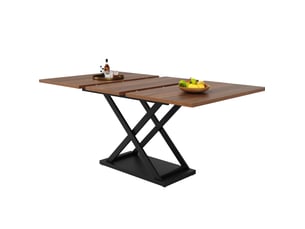 Table extensible (120)160×80x75cm avec pieds en métal à design croisé, style naturel, pour salon, mdf, noyer et noir