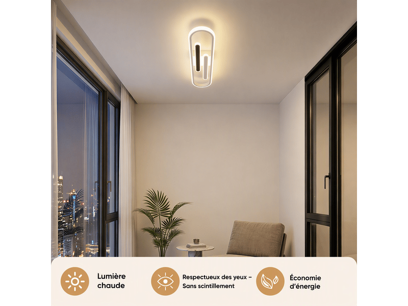  Plafonnier led ovale moderne, l47 x w12 x h5,5 cm, lampe de plafond 29 w 2447 lm, blanc sable et noir, 3000 k blanc chaud, salon, chambre, cuisine  - Conforama D