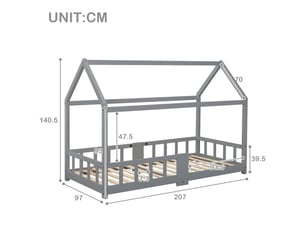 Lit cabane 90x200 cm REDOM   coloris gris