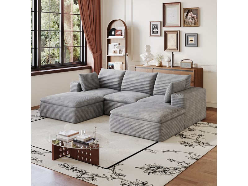  Canapé de salon, canapé cloud – sans montage, style cloud, gris foncé, 260 cm, en velours tricoté  - Conforama D