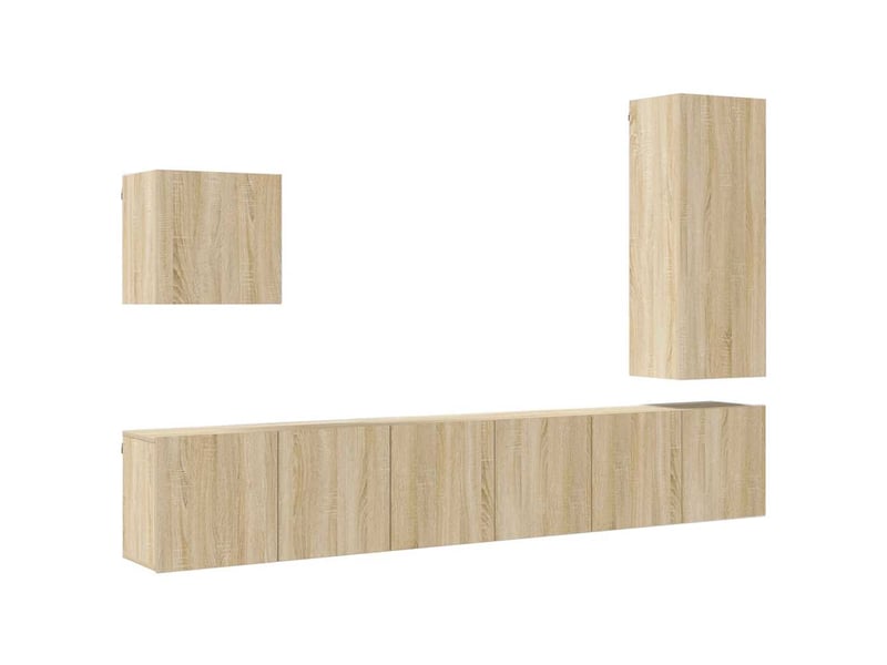  Meuble tv - unités murales tv 5 pcs chêne sonoma bois d'ingénierie  - Conforama A