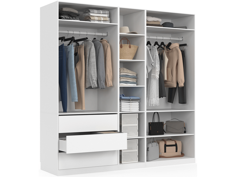 Dressing modulable taylor 200 x 55 x 200 cm 3 modules avec penderies + étagères + tiroirs blanc - Conforama E