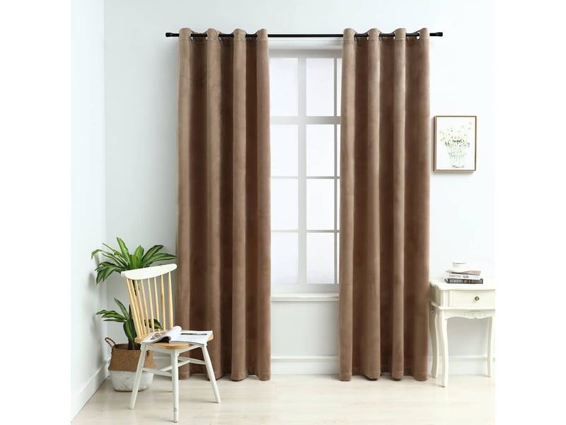  Lot de 2 rideaux occultants, rideaux black-out et anneaux beige 137x160 cm velours cf44903  - Conforama B
