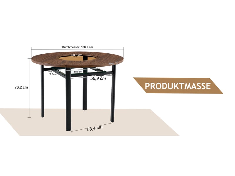  Table à manger ronde 100 cm en mdf et verre, pieds métal noirs, marron  - Conforama B
