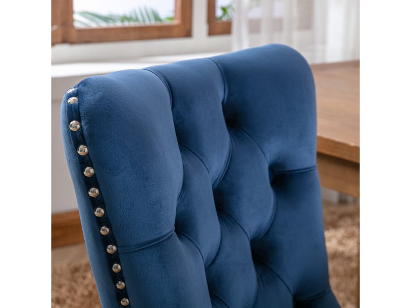  Lot de 2 chaises de salle à manger en velours bleu, pieds en bois massif DE2001BL - Conforama E