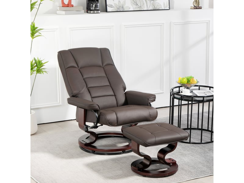  Fauteuil inclinable avec repose-pieds, pivotant et inclinable, revêtement en similicuir, jusqu'à 150 kg, structure en bois, gris  - Conforama D