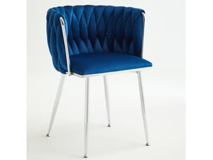 Lot de 2 chaises de salle à manger en velours bleu marine, pieds métalliques argentés