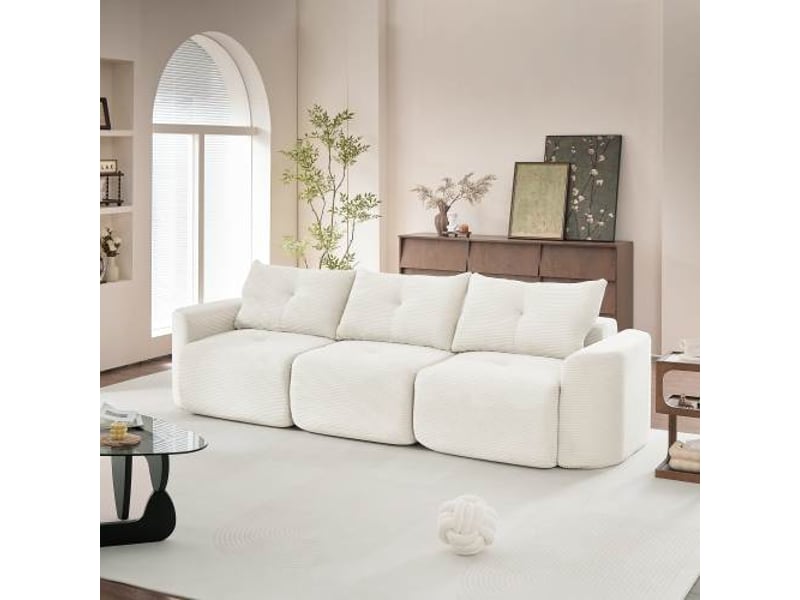 Canapé modulable 3 places 279 x 100 x 84 cm style wabi-sabi avec module 1 place amovible, relief côtelé et formes arrondies, velours côtelé, beige OMNIGLINT TRADING LTD - Conforama C
