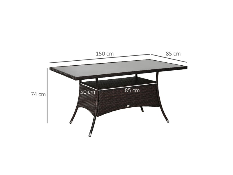  Table de jardin 150x85 cm marron, résine tressée, verre de sécurité, structure métal pour terrasse  - Conforama C