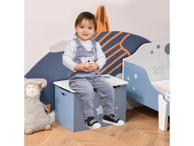  Coffre à jouets en bois bleu et blanc, banc pour chambre d'enfant 55 x 34 x 35,5 cm  - Conforama C