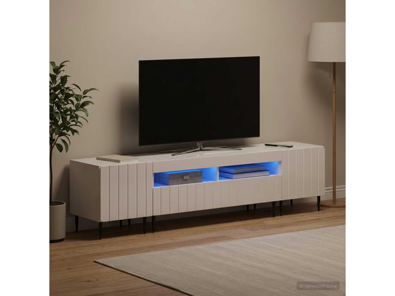 Meuble tv - banc tv - meuble de rangement led 5 pièces blanc brillant bois d'ingénierie - Conforama C