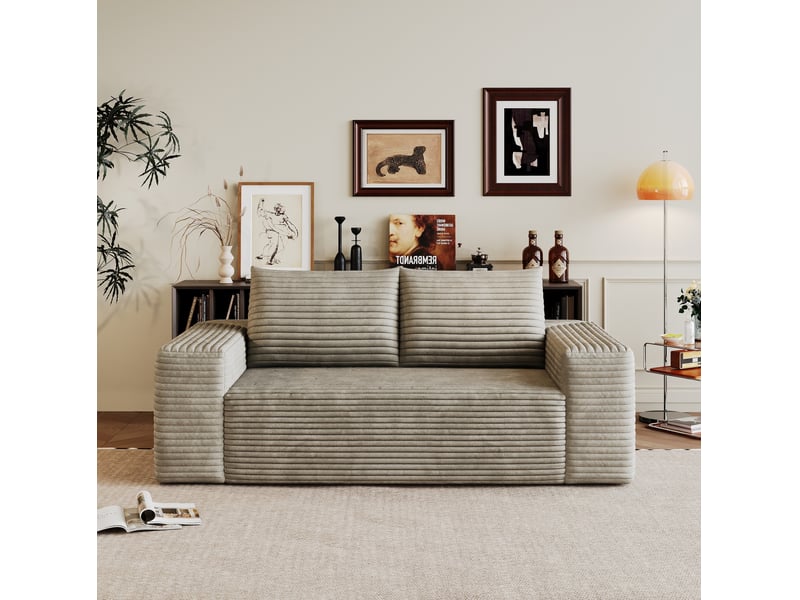  Canapé 3 places modulaire 180 cm en tissu velours côtelé camel  - Conforama C