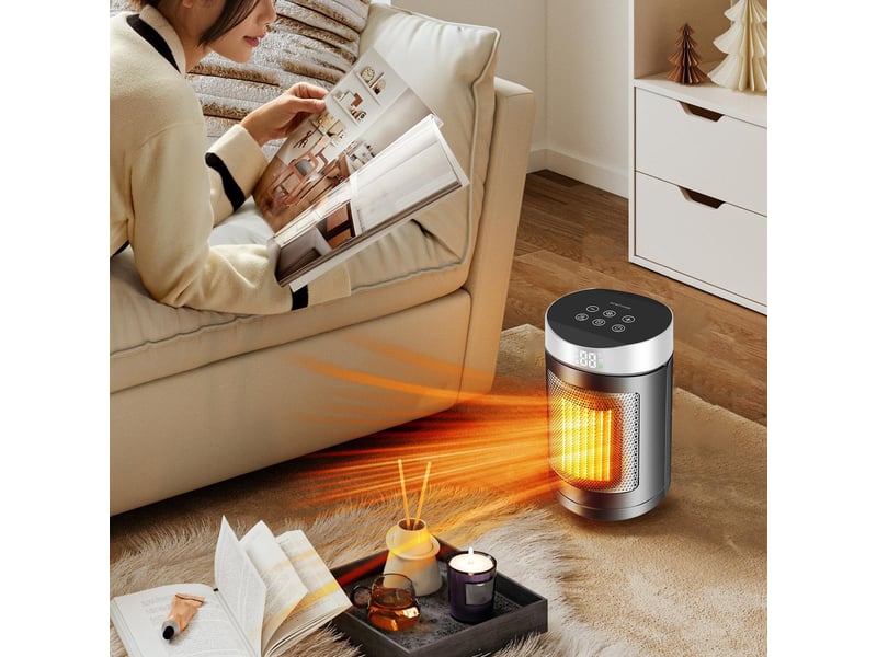  Dispositifs de chauffage électrique des serviteurs leisen chauffage électrique tilt et protection de surchauffe pour la chambre de salle de bain dormit, gris argenté  - Conforama D