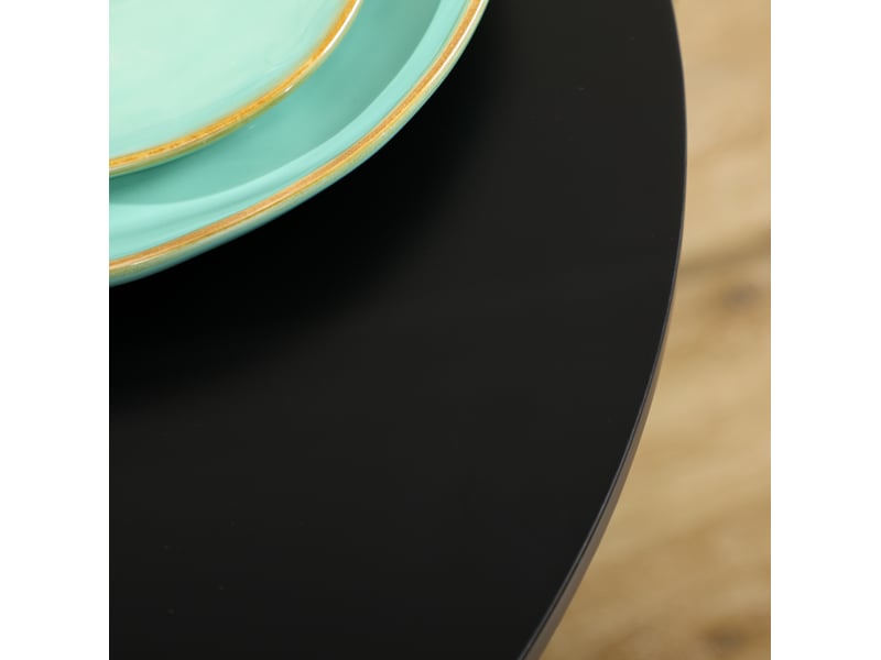  Table à manger ronde, 70x70x75 cm, salle à manger, gain de place, repas, plateau mdf, piètement acier, coloris noir  - Conforama E