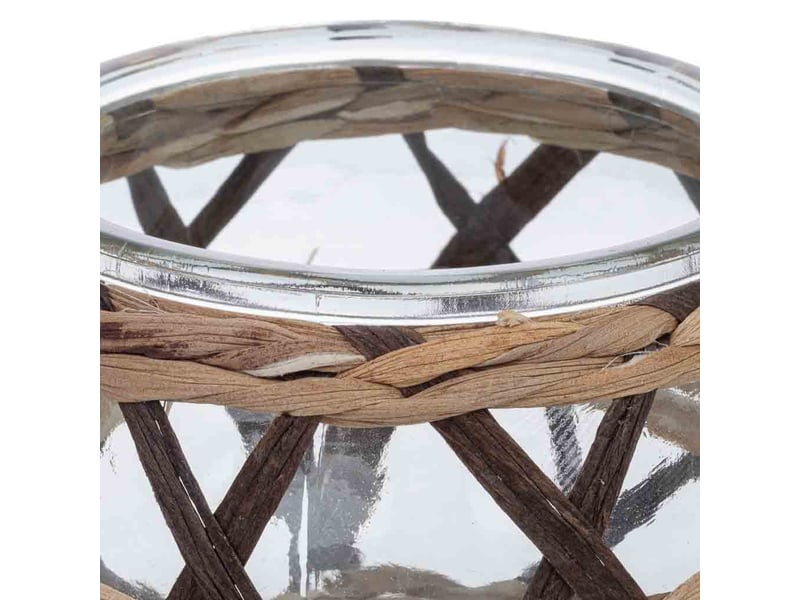  Bougeoir en verre recouvert de fibres naturelles marron, d11x8,5h cm  - Conforama D