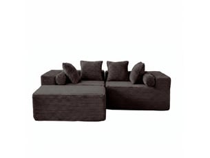 Canapé modulable d'angle 3 places compressé 266x110x60 cm en mousse douce et velours côtelé couleur noir