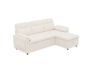 Canapé d'angle droit convertible MODENUIT 3 places Polyester beige avec coffre de rangement