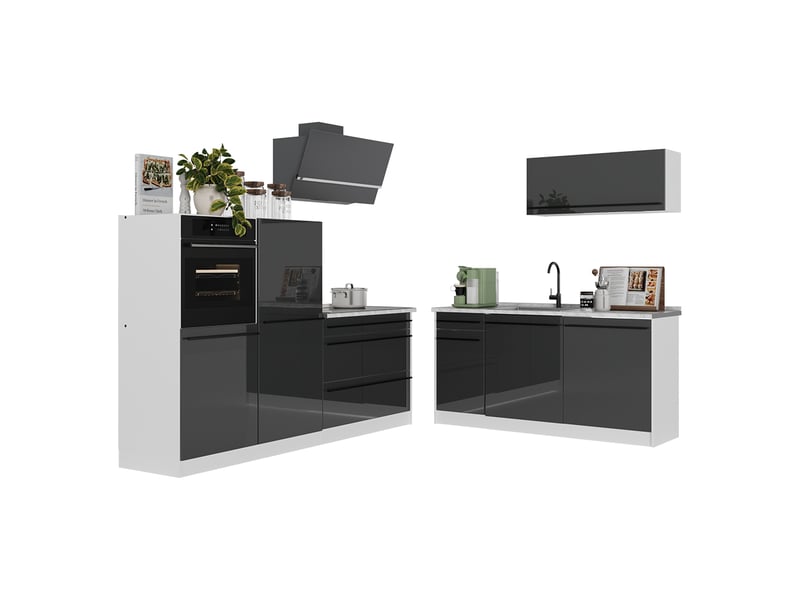  Vicco cuisine, anthracite haute brillanceblanc, 220cm sans plan de travail  - Conforama E